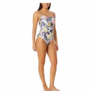 🌴 Hurley Tropical Floral Strappy Back One Piece Swimsuit Small EUC